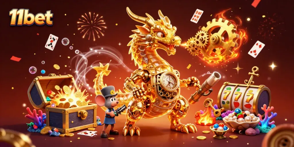 Experience thrilling action with 11bet's golden dragon and exciting casino elements