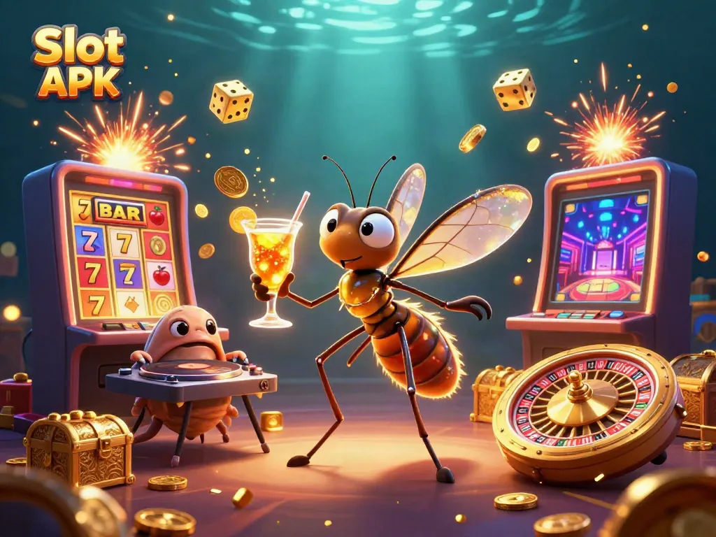 Experience thrilling Slot APK casino action with vibrant characters and jackpot elements in this dynamic illustration.