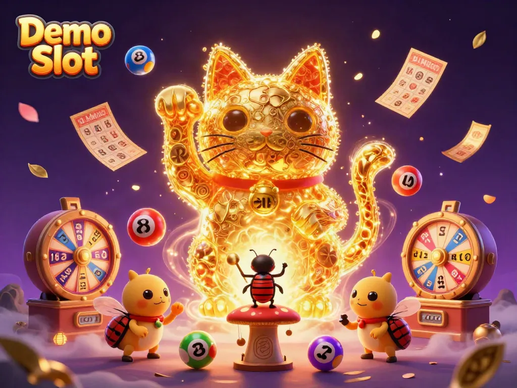 Experience thrilling gameplay with the Demo Slot showcasing a dynamic golden lucky cat and exciting casino symbols.