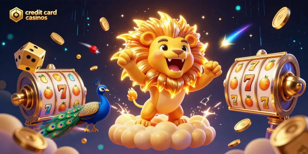 Experience the vibrant world of credit card casinos with dynamic elements and characters in a thrilling casino setting.