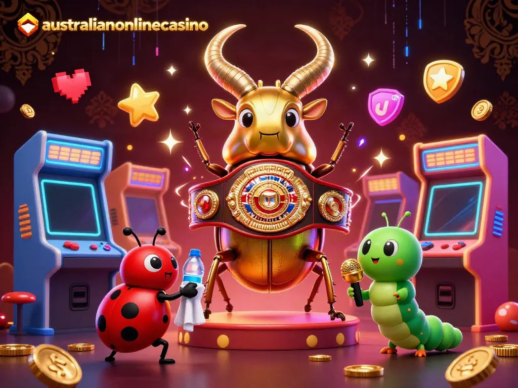 Engage with the best payout gaming scene featuring a golden champion beetle at australianonlinecasino.