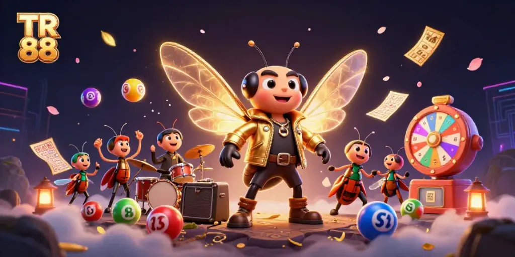 Engage with TR 88 as the cicada rock star leads a vibrant casino party, backed by dynamic lottery elements.