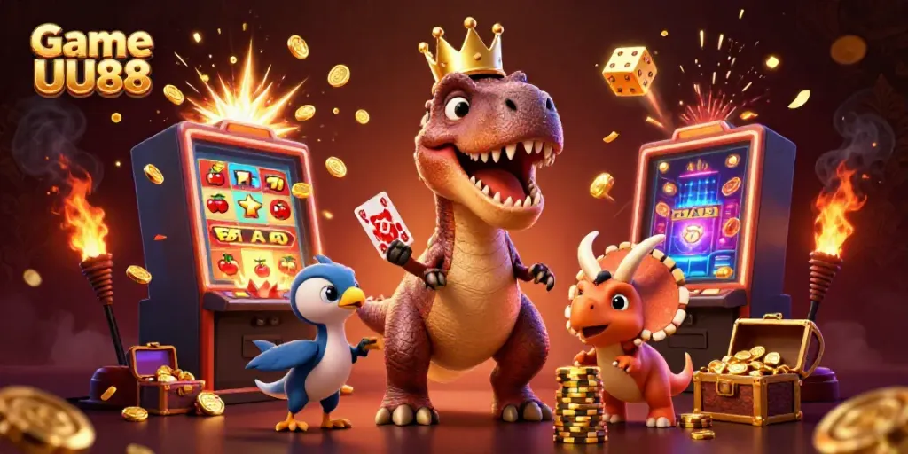 Experience exciting wins with Game UU88 in a vibrant cartoon casino scene.