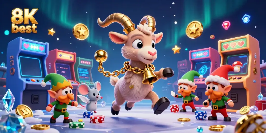 Experience the excitement of the 8K best casino, featuring Krampus and playful gremlins in a festive setting.