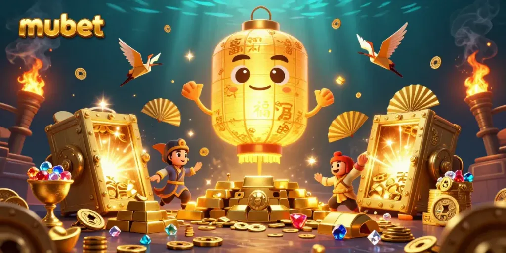Experience excitement with mubet in a vibrant online casino scene filled with golden treasures.