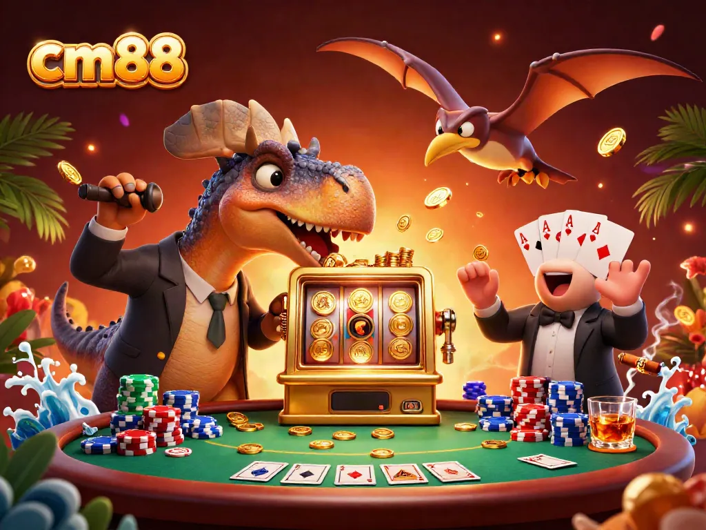 Experience the excitement of cm88 with a vibrant 3D casino scene featuring dynamic characters.