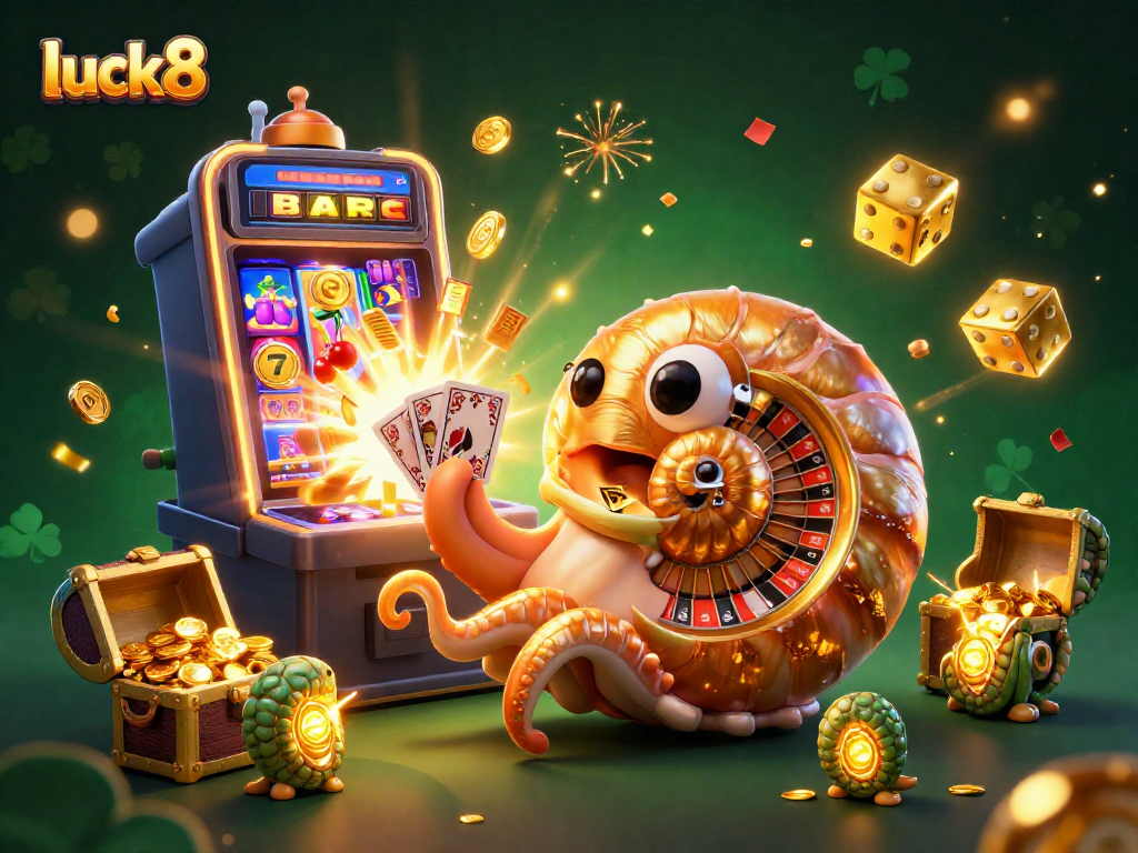 Engage with luck8 and experience thrilling casino action featured in a vibrant 3D illustration.