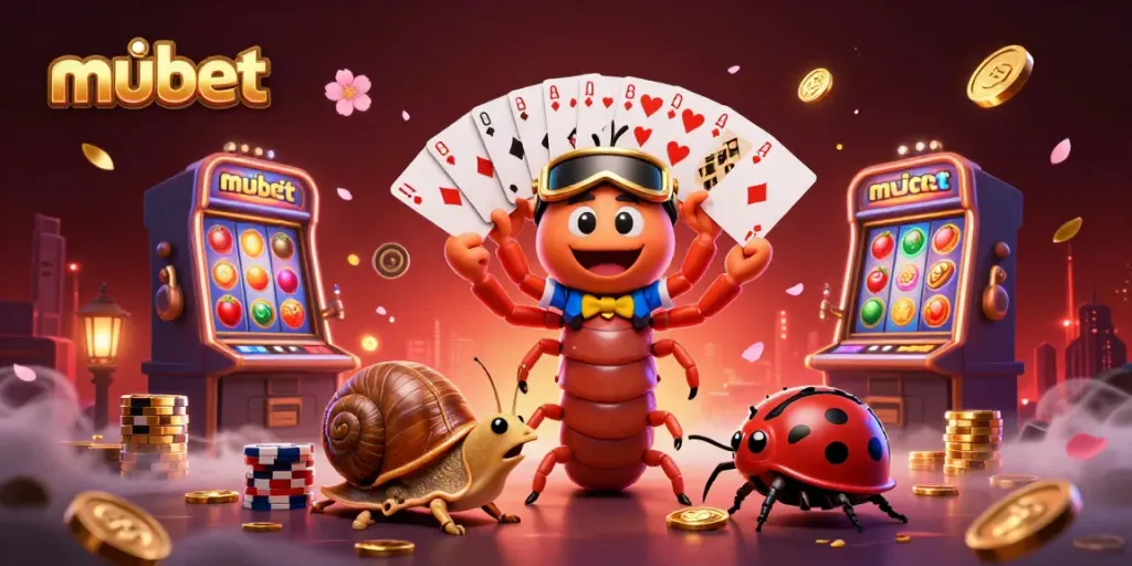 Experience thrilling gaming moments with mubet’s vibrant casino scene featuring animated characters and slot machines.