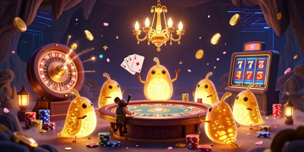 Experience the magic of cm88seo with glowing glowworms lighting up a lively casino scene.