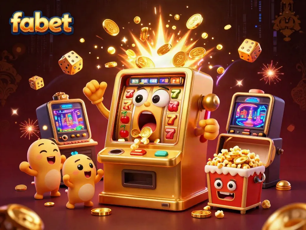 Experience fabet's thrilling casino games with a dazzling golden slot machine jackpot scene.