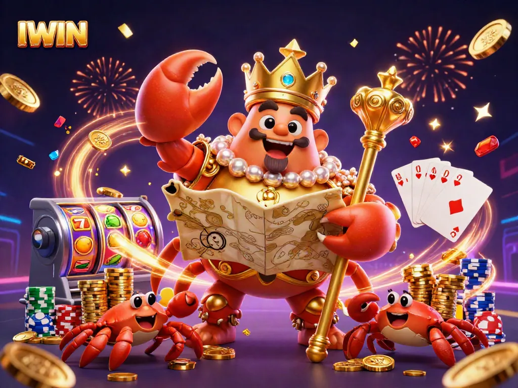 IWIN earns top casino rewards with vibrant slot machines, golden chips, and charismatic characters