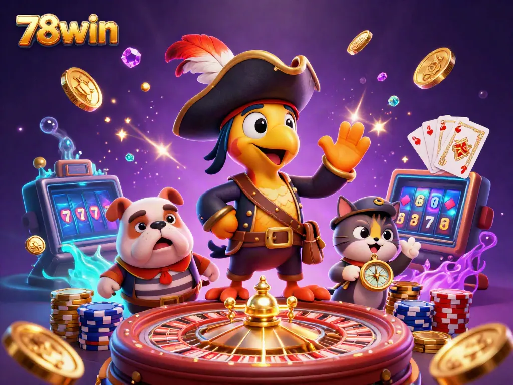 Experience thrilling gameplay at 78win with a lively scene of animated casino adventures featuring iconic characters.