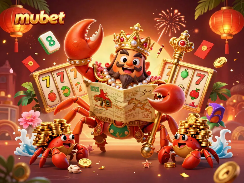 Experience thrilling gameplay with mubet featuring a vibrant 3D depiction of golden crab emperor amid casino symbols.