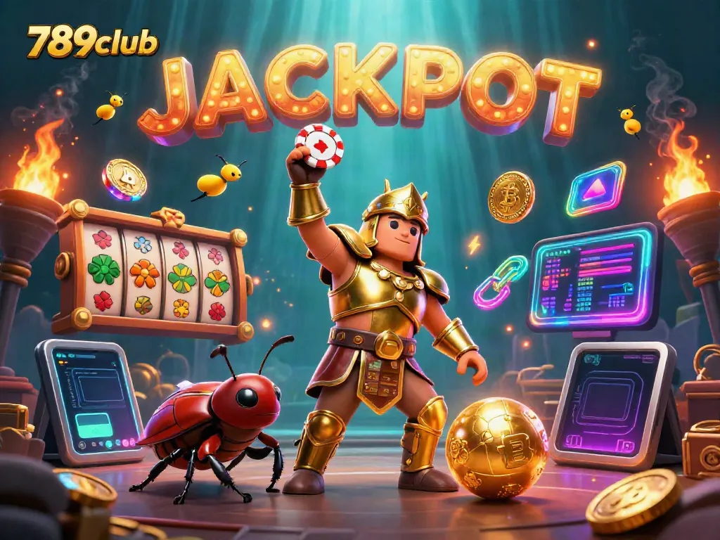 Engage with thrilling slots at 789club, featuring vibrant characters and jackpot illustrations.
