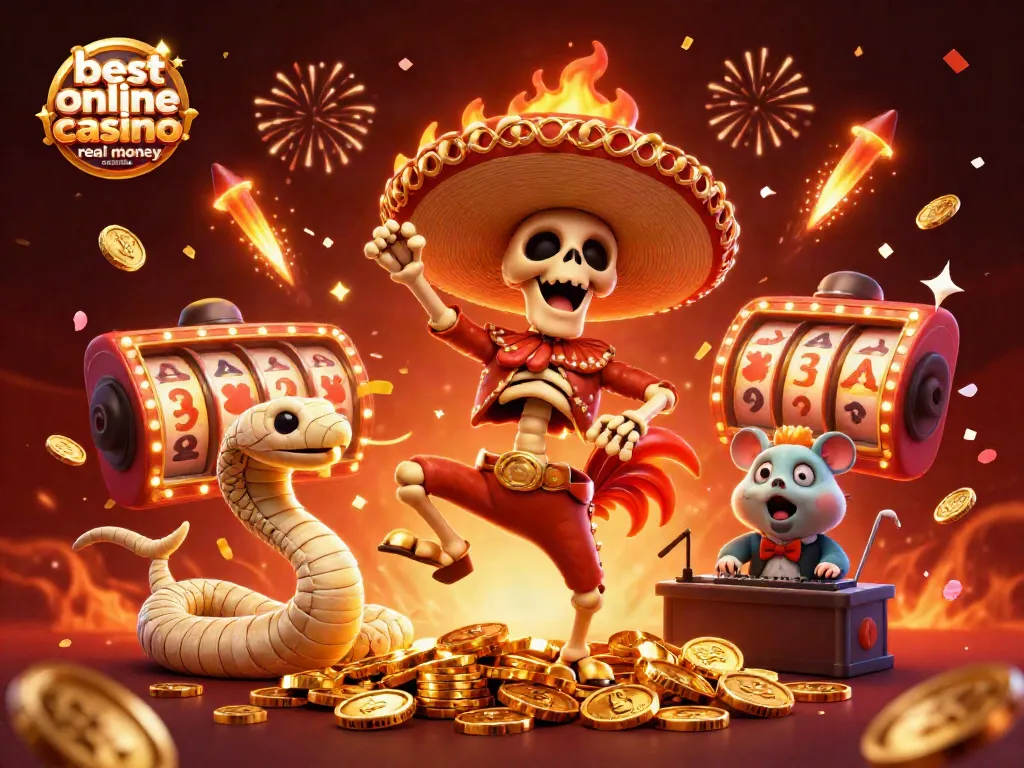 Experience the excitement of the best online casino real money Australia with vibrant dancing characters and spinning slot reels.